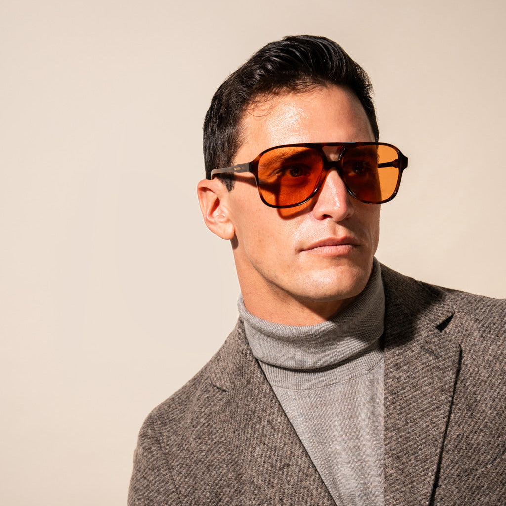orange sunglasses with tortoise frame