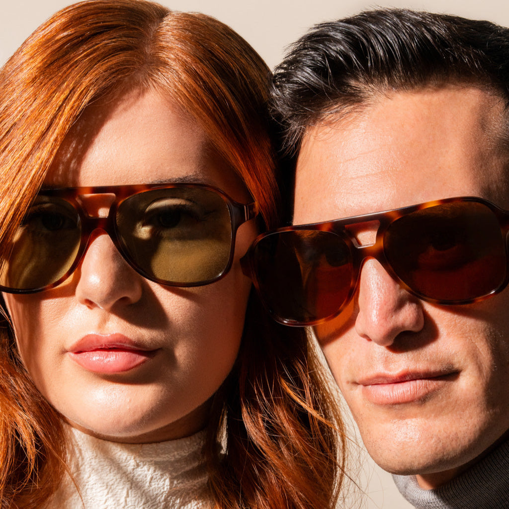 brown sunglasses with tortoise frame on a couple