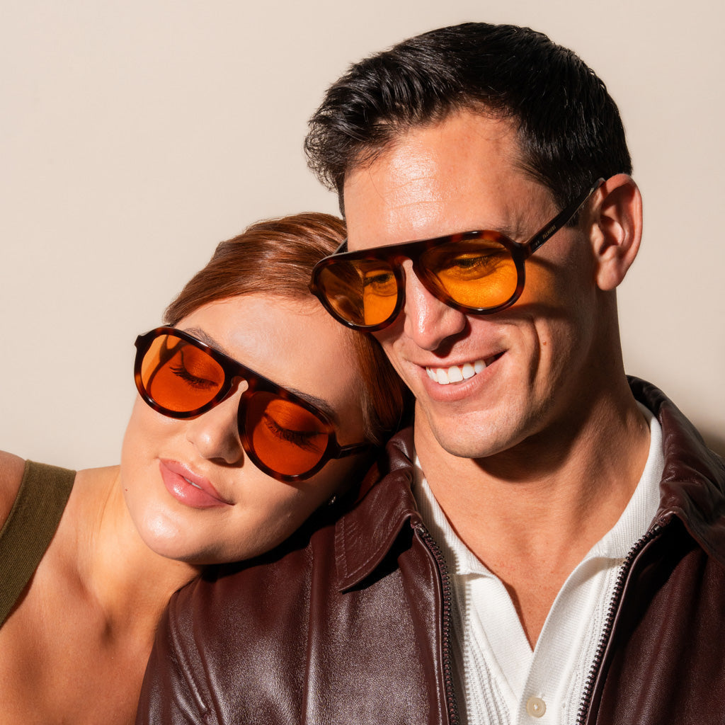 orange sunglasses with tortoise frame