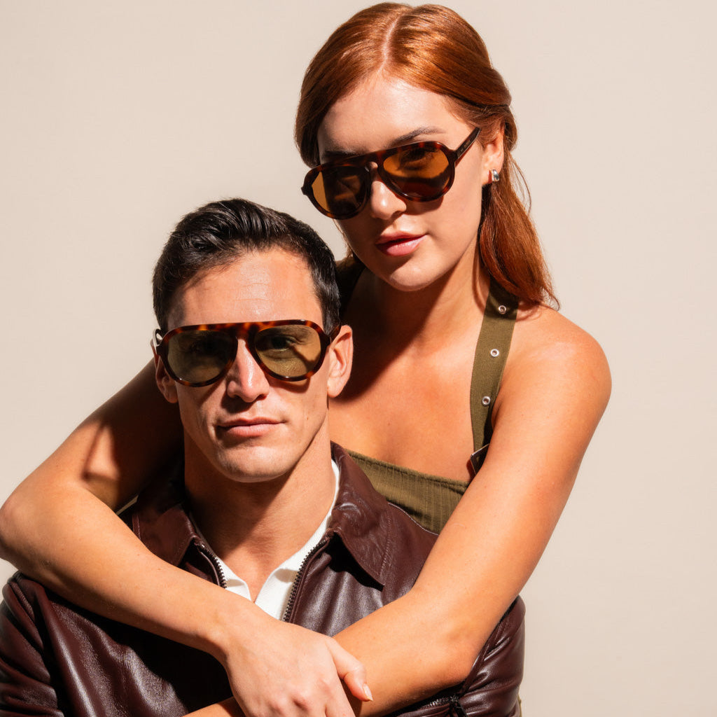 Olive sunglasses with tortoise frame on couple