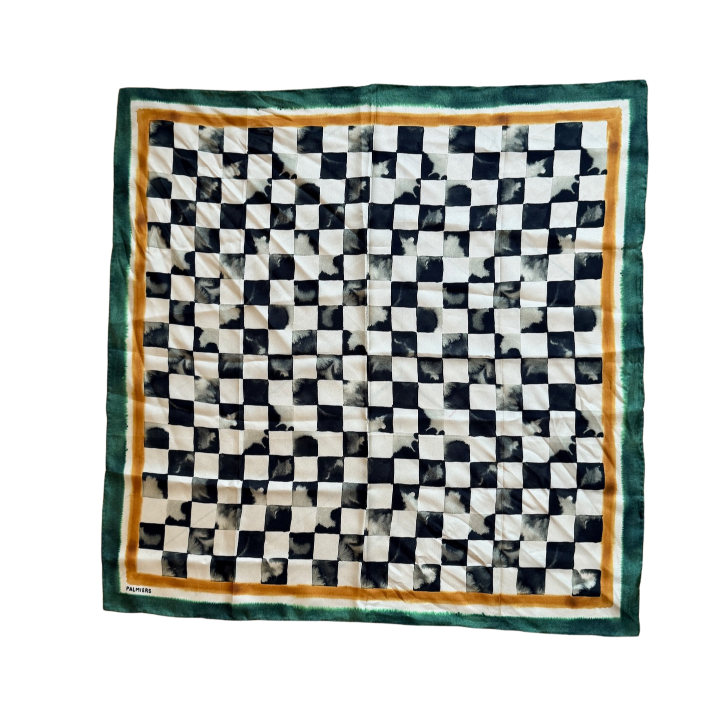 Checkered scarf with green border on a white background